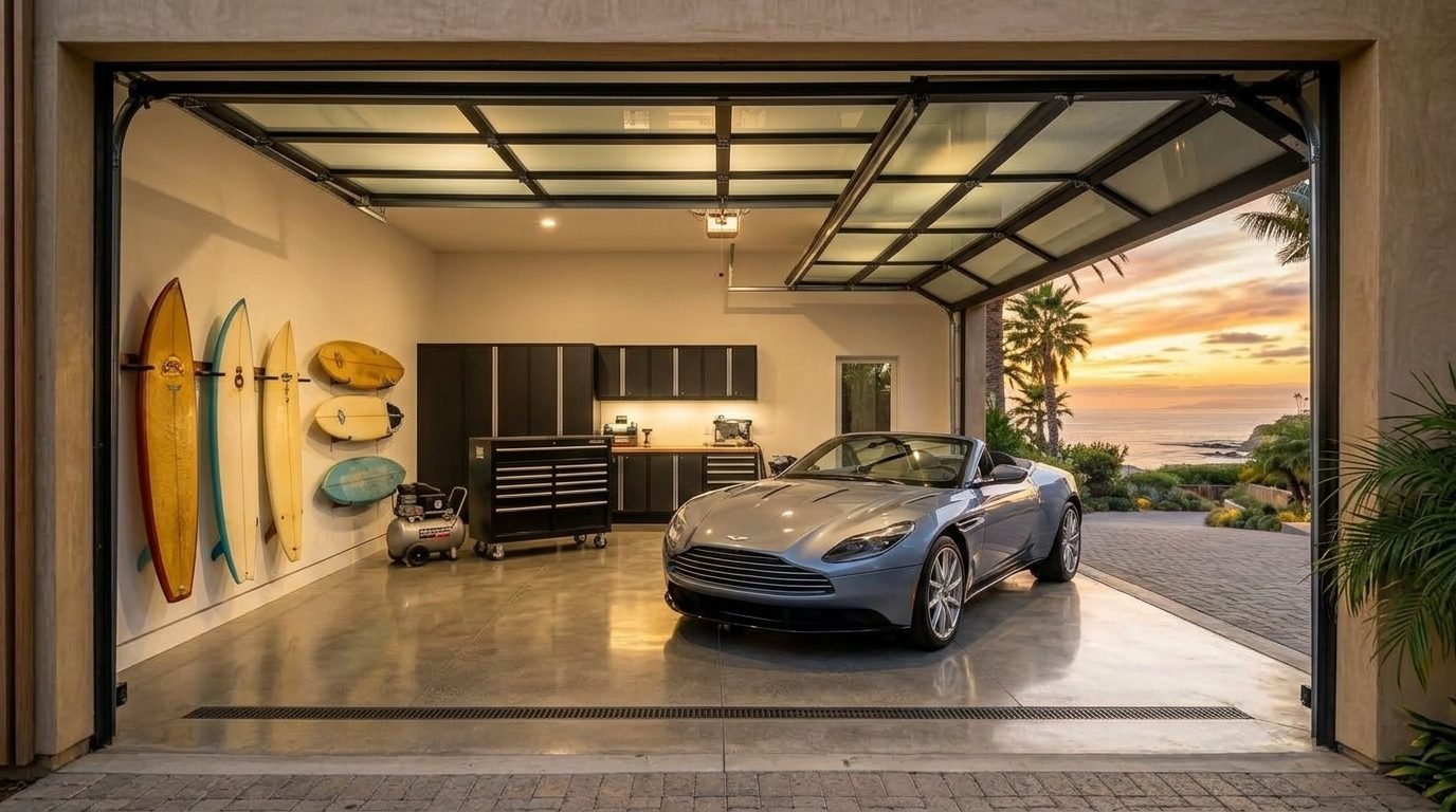 Grayson Garage Door Services Interior View of Custom Garage Door Overhead and Workshop